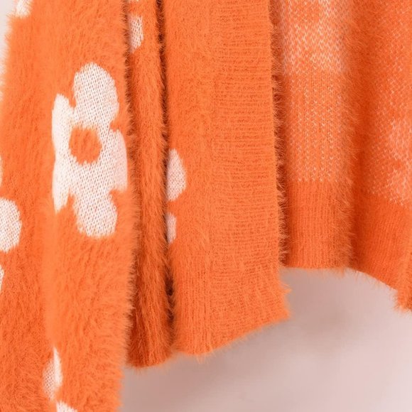 Women's Long Sleeve Open Front Cardigan Loose Knit Floral Casual Sweater - Picture 5 of 7